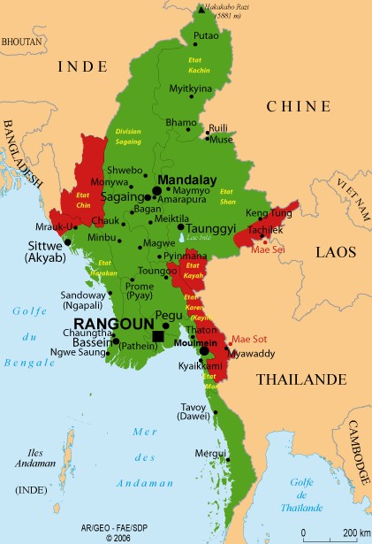 Carte de la Birmanie